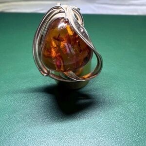 Vintage Sterling Silver and Genuine Baltic Amber Contemporary Style pendant